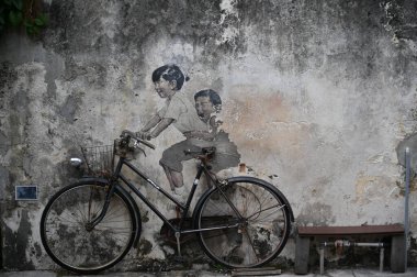 Georgetown, Penang Malezya - 14 Mayıs 2022 Ermeni Caddesi ve Georgetown 'un İnanılmaz Sahnesi