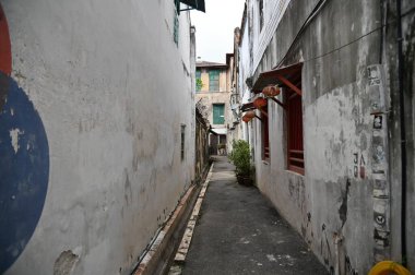Georgetown, Penang Malezya - 14 Mayıs 2022 Ermeni Caddesi ve Georgetown 'un İnanılmaz Sahnesi