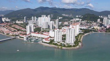 Georgetown, Penang Malezya - 20 Mayıs 2022: The Straits Quay, Landmark Binaları ve Köyleri
