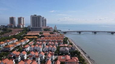 Georgetown, Penang Malezya - 20 Mayıs 2022: The Straits Quay, Landmark Binaları ve Köyleri