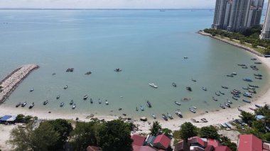 Georgetown, Penang Malezya - 20 Mayıs 2022: The Straits Quay, Landmark Binaları ve Köyleri