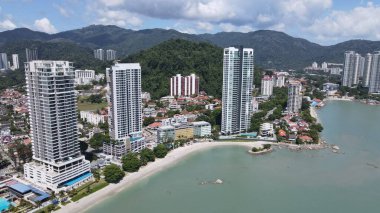 Georgetown, Penang Malezya - 20 Mayıs 2022: The Straits Quay, Landmark Binaları ve Köyleri