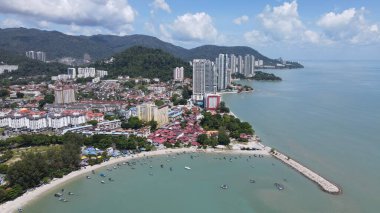Georgetown, Penang Malezya - 20 Mayıs 2022: The Straits Quay, Landmark Binaları ve Köyleri