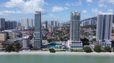 Georgetown, Penang Malezya - 20 Mayıs 2022: The Straits Quay, Landmark Binaları ve Köyleri