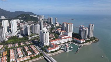 Georgetown, Penang Malezya - 20 Mayıs 2022: The Straits Quay, Landmark Binaları ve Köyleri