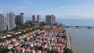 Georgetown, Penang Malezya - 20 Mayıs 2022: The Straits Quay, Landmark Binaları ve Köyleri