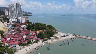 Georgetown, Penang Malezya - 20 Mayıs 2022: The Straits Quay, Landmark Binaları ve Köyleri