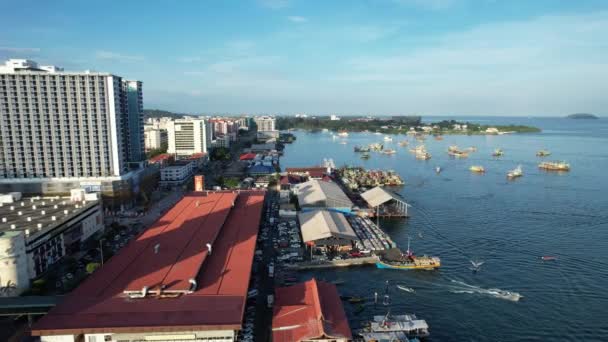 Paysage Des Villages Île Gaya Kota Kinabalu Sabah Malaisie — Video