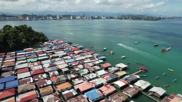 Paysage Des Villages Île Gaya Kota Kinabalu Sabah Malaisie — Video