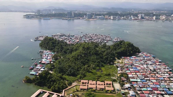 Gaya Adası 'ndaki Köylerin Sahnesi, Kota Kinabalu, Sabah Malezya
