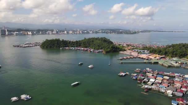 Paysage Des Villages Île Gaya Kota Kinabalu Sabah Malaisie — Video