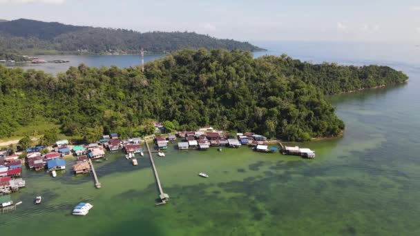 Die Landschaft Der Dörfer Auf Der Insel Gaya Kota Kinabalu — Stockvideo