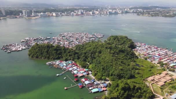 Paysage Des Villages Île Gaya Kota Kinabalu Sabah Malaisie — Video