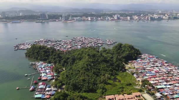 Paysage Des Villages Île Gaya Kota Kinabalu Sabah Malaisie — Video