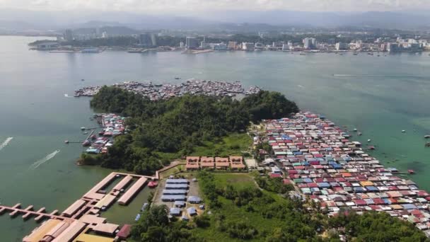 Paysage Des Villages Île Gaya Kota Kinabalu Sabah Malaisie — Video