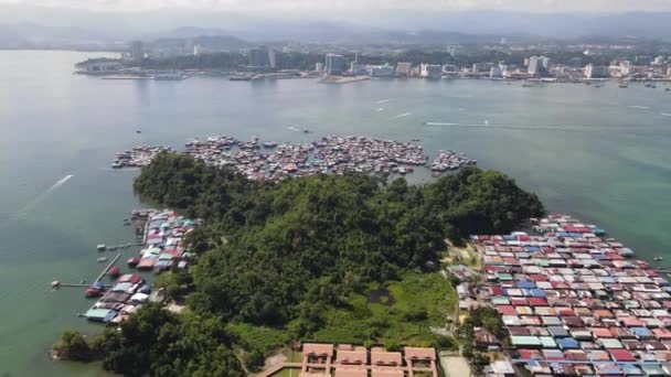 Paysage Des Villages Île Gaya Kota Kinabalu Sabah Malaisie — Video