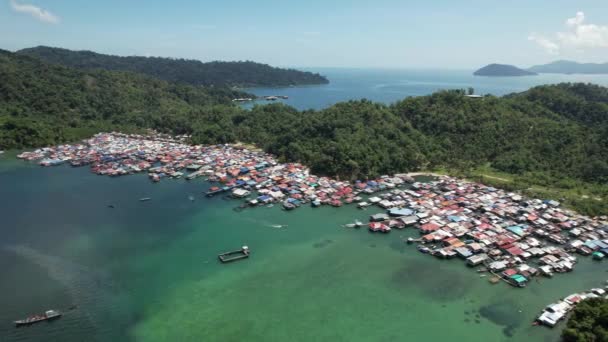 Die Landschaft Der Dörfer Auf Der Insel Gaya Kota Kinabalu — Stockvideo