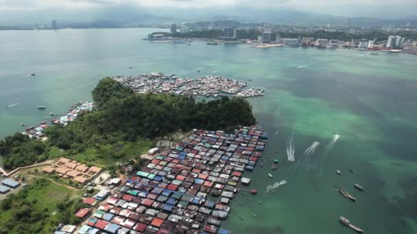 Paysage Des Villages Île Gaya Kota Kinabalu Sabah Malaisie — Video