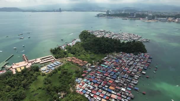 Paisagem Das Aldeias Dentro Ilha Gaya Kota Kinabalu Sabah Malásia — Vídeo de Stock