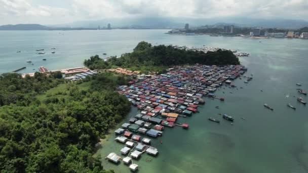 Paisaje Las Aldeas Dentro Isla Gaya Kota Kinabalu Sabah Malasia — Vídeos de Stock