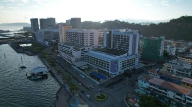 Kota Kinabalu, Sabah Malezya 14 Haziran 2022: Kota Kinabalu Şehir Merkezi Rıhtım ve Kordon Bölgesi