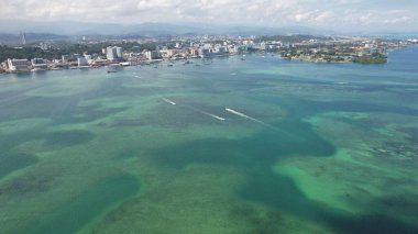 Kota Kinabalu, Sabah Malezya 14 Haziran 2022: Kota Kinabalu Şehir Merkezi Rıhtım ve Kordon Bölgesi