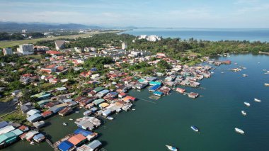 Kota Kinabalu, Sabah Malezya 14 Haziran 2022: Kota Kinabalu Şehir Merkezi Rıhtım ve Kordon Bölgesi