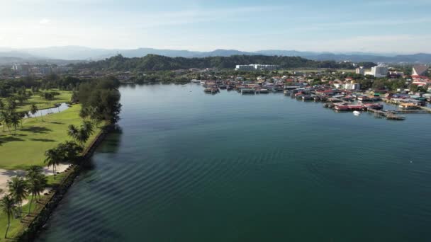 Kota Kinabalu Sabah Malaysia Juni 2022 Waterfront Och Esplanade Området — Stockvideo