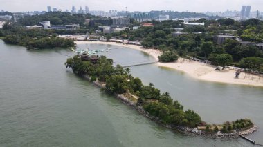 Sentosa, Singapur - 14 Temmuz 2022: Sentosa Adası Tarihi Binalar ve Turist Çekimleri, Singapur