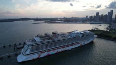 Marina Körfezi, Singapur - 17 Temmuz 2022 Lüks Gemi Limanı 'nın yanaştığı Marina Körfezi Seyahat Merkezi Terminali