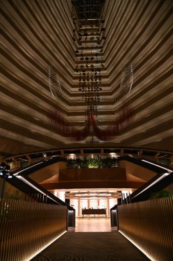 Marina Bay, Singapore - September 3, 2022: The Interiors of a Luxury Hotel in Marina Bay