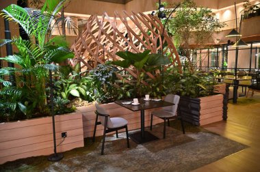 Marina Bay, Singapore - September 3, 2022: The Interiors of a Luxury Hotel in Marina Bay