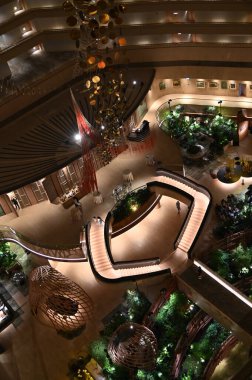 Marina Bay, Singapore - September 3, 2022: The Interiors of a Luxury Hotel in Marina Bay