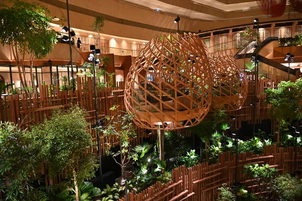 Marina Bay, Singapore - September 3, 2022: The Interiors of a Luxury Hotel in Marina Bay