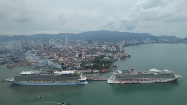 Georgetown Malaysia September 2022 Σταθμός Κρουαζιερόπλοιων Swettenham Κάποια Κρουαζιερόπλοια — Αρχείο Βίντεο
