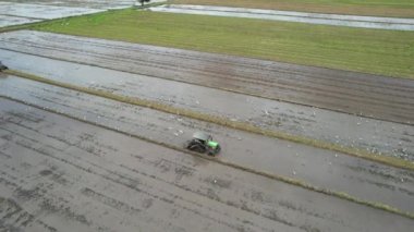 Malezya, Kedah 'daki Paddy Rice Tarlalarını tarayan traktörler