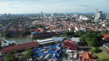 Malacca, Malezya - 16 Ekim 2022: Malacca Nehri Gezisi Hava Görüntüsü