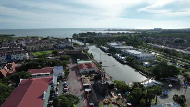 Malacca Malezya Ekim 2022 Malacca Nehri Gezisi Hava Görüntüsü — Stok video