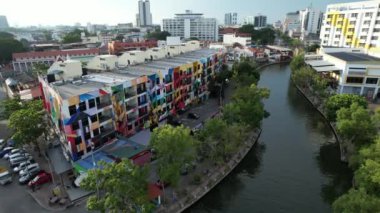 Malacca, Malezya - 16 Ekim 2022: Malacca Nehri Gezisi Hava Görüntüsü