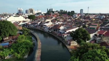Malacca, Malezya - 16 Ekim 2022: Malacca Nehri Gezisi Hava Görüntüsü