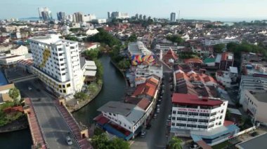Malacca, Malezya - 16 Ekim 2022: Malacca Nehri Gezisi Hava Görüntüsü