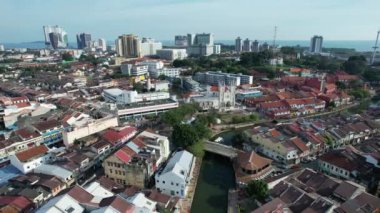 Malacca, Malezya - 16 Ekim 2022: Malacca Nehri Gezisi Hava Görüntüsü