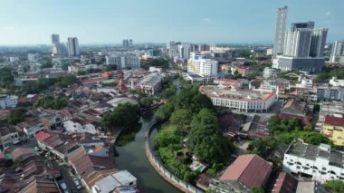 Malacca, Malezya - 16 Ekim 2022: Malacca Nehri Gezisi Hava Görüntüsü