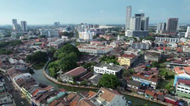 Malacca, Malezya - 16 Ekim 2022: Malacca Nehri Gezisi Hava Görüntüsü