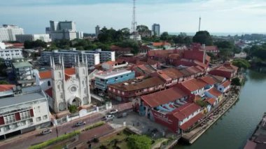 Malacca, Malezya - 16 Ekim 2022: Malacca Nehri Gezisi Hava Görüntüsü