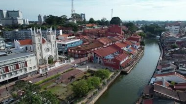 Malacca, Malezya - 16 Ekim 2022: Malacca Nehri Gezisi Hava Görüntüsü