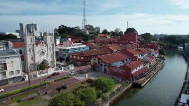 Malacca, Malezya - 16 Ekim 2022: Malacca Nehri Gezisi Hava Görüntüsü