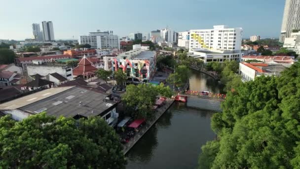 Malacca Maleisië Oktober 2022 Uitzicht Vanuit Lucht Malacca River Cruise — Stockvideo