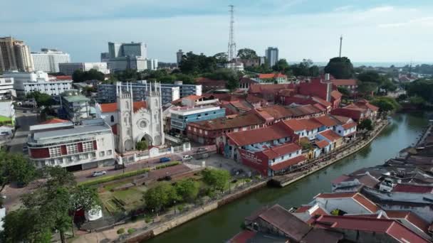 Malacca Malajzia 2022 Október Malacca Folyó Légi Kilátása — Stock videók