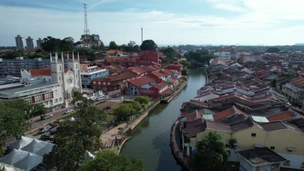 Malacca Maleisië Oktober 2022 Uitzicht Vanuit Lucht Malacca River Cruise — Stockvideo